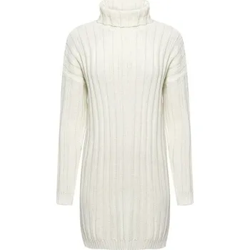 Dámské šaty bílá M Dámské svetrové šaty s rolákem