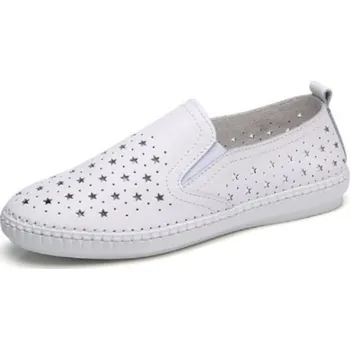 Dámské baleríny Dámské kožené mokasíny s hvězdami J1725 bílá 40