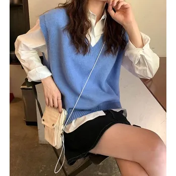 Dámská vesta Dámská pletená vesta G221 modrá