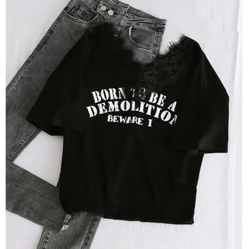 Dámské krajkové tričko s potiskem černá XXL