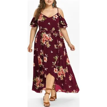 Dámské šaty Dámské Boho šaty v nadměrných velikostech vínová 3XL