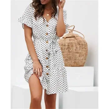 Dámské šaty Dámské šifonové šaty s puntíky bílá XS