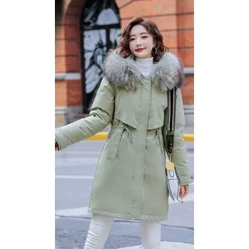 Dámská zimní bunda s kožíškem P1658 světle zelená 3XL