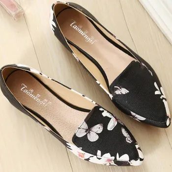Dámské baleríny Dámské mokasíny s potiskem motýlů černá 40