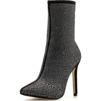 Dámské kozačky Dámské kozačky s kamínky černá 40