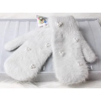 Rukavice Dámské chlupaté palčáky s perličkami J816 šedá