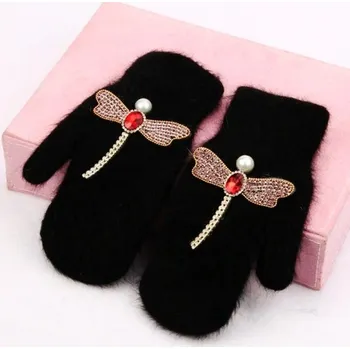 Rukavice Dámské palčáky s vážkou J1140 černá