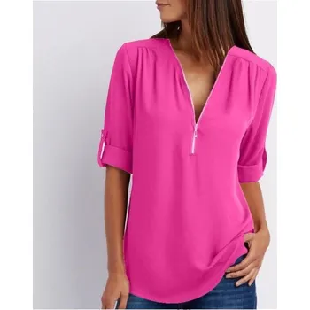 Dámské tričko Dámské tričko na zip tmavě růžová S