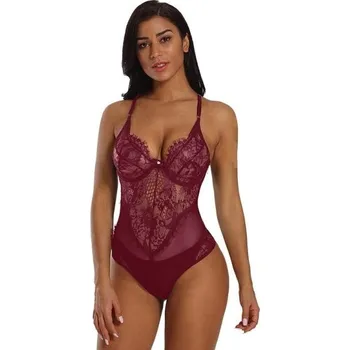 Body Dámské krajkové body s odhalenými zády bordová M