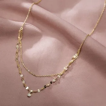 Náhrdelník Dámský dvojitý náhrdelník s kamínkem zlatá