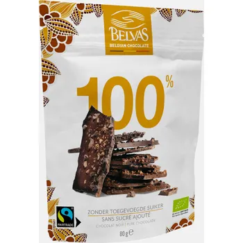 Čokoláda Belvas 100% Bio lámaná čokoládová tabulka 80 g