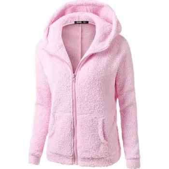 Dámská mikina Dámská chlupatá mikina s kapucí růžová S