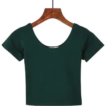 Dámský basic crop top tmavě zelená M