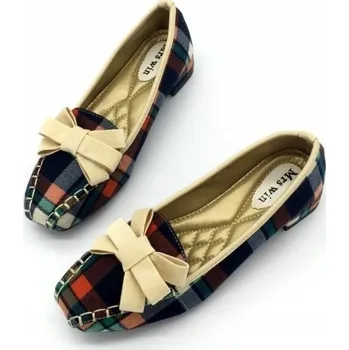 Dámské baleríny Dámské kostkované mokasíny s mašlí béžova 36