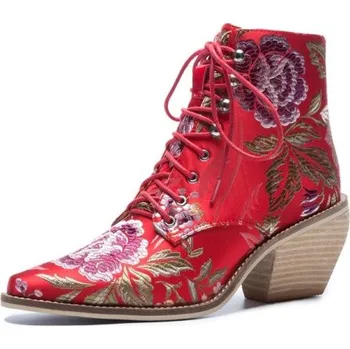 Dámské tenisky Dámské kotníkové boty s květinami J817 červená 43