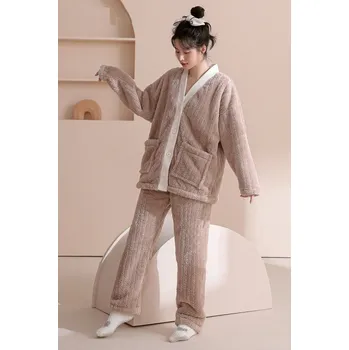 Dámské pyžamo Dámské hřejivé pyžamo P3153 béžova M