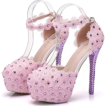 Dámské lodičky Dámské růžové lodičky s kamínky 34 1