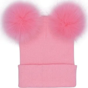 Čepice Dámská čepice s bambulemi J2787 růžová