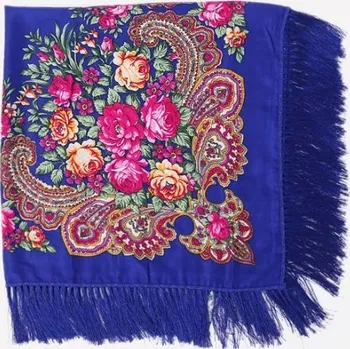 Šála Dámský šátek s květinami J3277 tmavě modrá