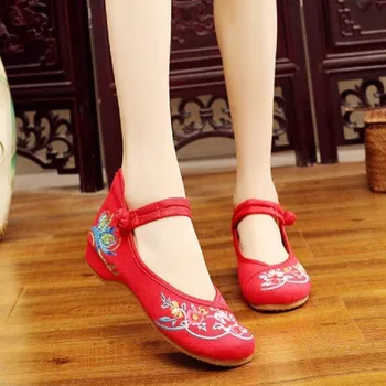 Dámské baleríny Dámské baleríny s květinami A602 červená 36