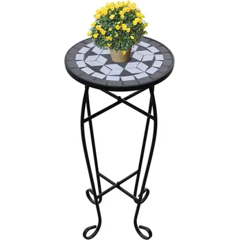 Stojan na květiny vidaXL Mozaikový stolek na květiny a bílý [41128] Barva: Černá
