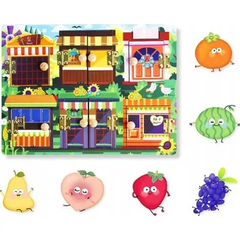 Dřevěná hračka Dřevěná tabule s okénky – senzorická a manipulační skládačka