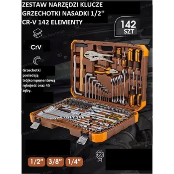 Gola sada Sada nářadí, hlavice, bity, klíče, ráčna 142 dílů 1/4", 3/8", 1/2"