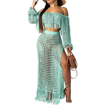 Dámský plážový crop top a sukně B1088 světle zelená XS