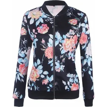 Dámská bunda Dámská jarní/podzimní bunda s květinami J1040 černá L