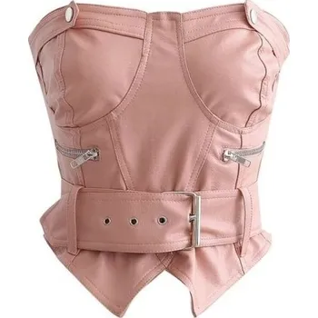 Dámský kožený top bez ramínek růžová XS