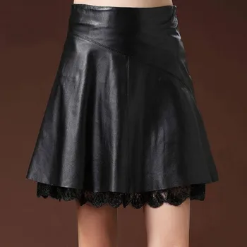 Dámská sukně Dámská kožená sukně s krajkou L