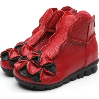 Dámské tenisky Dámské kožené kotníkové boty s květinou červená 36
