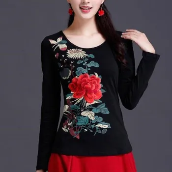 Dámské tričko Dámské květované tričko s dlouhým rukávem černá 3XL