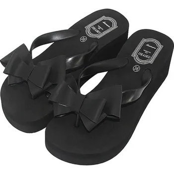 Dámské žabky Dámské žabky na vysoké platformě s mašlí černá 40