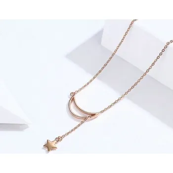 Náhrdelník Dámský náhrdelník s měsícem a hvězdou starorůžová