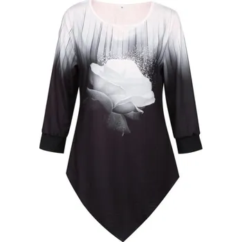 Dámské tričko Dámský černobílý top s květinou 4XL