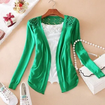 Dámský cardigan s výšivkou květin zelená