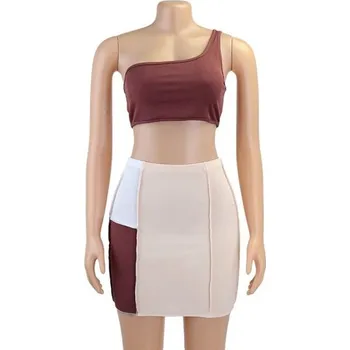 Dámský crop top a sukně hnědá XS