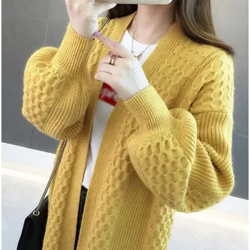 Dámský pletený cardigan A2156 žlutá