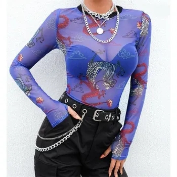 Dámské průsvitné tričko s motivem draka S