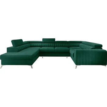 Sedací souprava Rohová rozkládací sedací souprava LOUIS 347 cm Nube 35 tmavě zelená levá