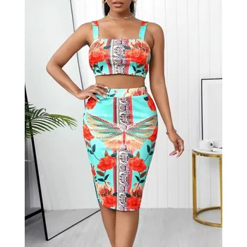 Dámský květovaný crop top a sukně B1123 XS