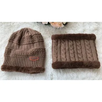 Pokrývka hlavy Dámský pletený oboustranný set J2857 světle hnědá