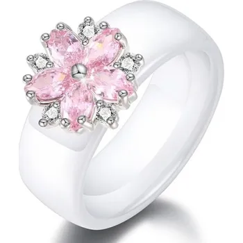 Šperk Dámský prstýnek s květinou D1858 světle růžová 6 1