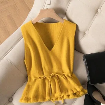 Dámská vesta Dámská pletená vesta P2365 žlutá