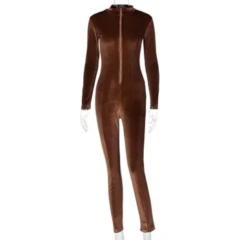 Dámský overall Dámský sametový overal na zip hnědá M