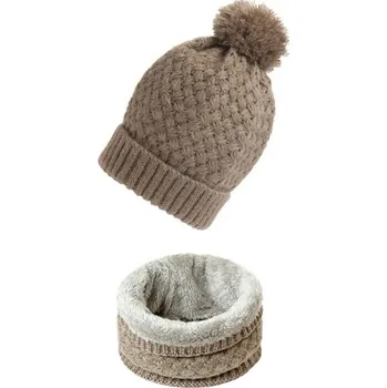 Šála Dámský zimní set čepice a nákrčník světle hnědá