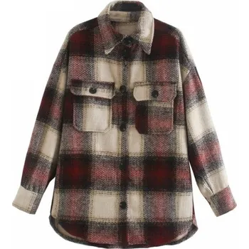 Dámská casual bunda Dámská přechodná bunda kostkovaná A1825 vínová S