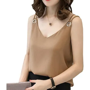 Dámská halenka Dámská blůza bez rukávů světle hnědá XL