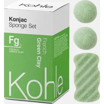 Kohle Konjac houbičky dárková sada na obličej a tělo (Přísada: Zelený jíl)